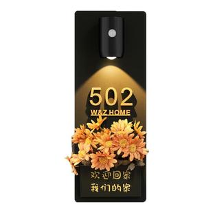 门牌号高级感轻奢创意入户门口高端号码牌家用欢迎回家仪式感门上装饰品2026新款装饰意式极简磁吸感应灯定制