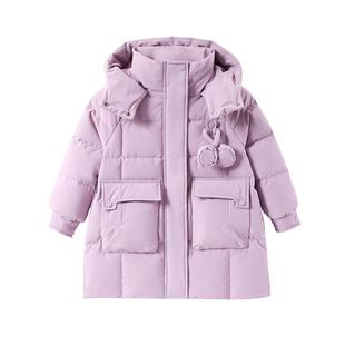 半度闲女大童羽绒服冬装中长款款女孩冬季红色白鸭绒外套