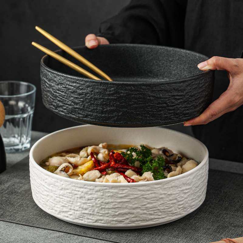 日式简约黑白釉下彩酒店碗大碗陶瓷餐具家用汤碗酸菜鱼餐厅耐用
