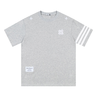 126KID 美式杆条纹字母刺绣短袖T恤男女夏季新款基础宽松情侣上衣