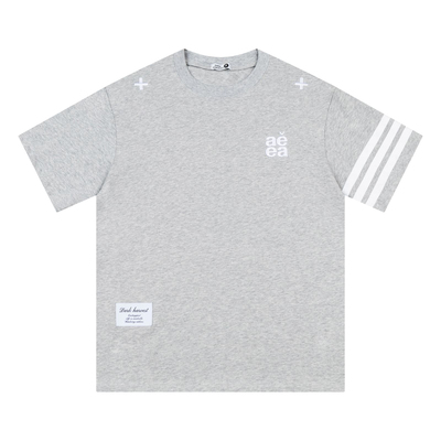 美式杆条纹字母刺绣短袖T恤