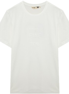 布景短袖T恤女夏季新品简约纯色圆领字母绣花宽松上衣0510