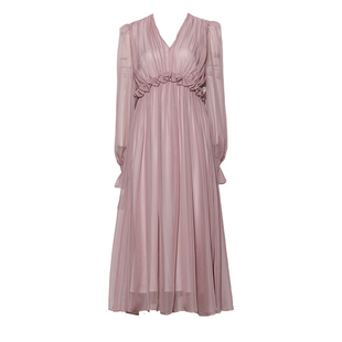 DPLAY【度假系列】粉色连衣裙女收腰春季新款法式礼服裙子长裙