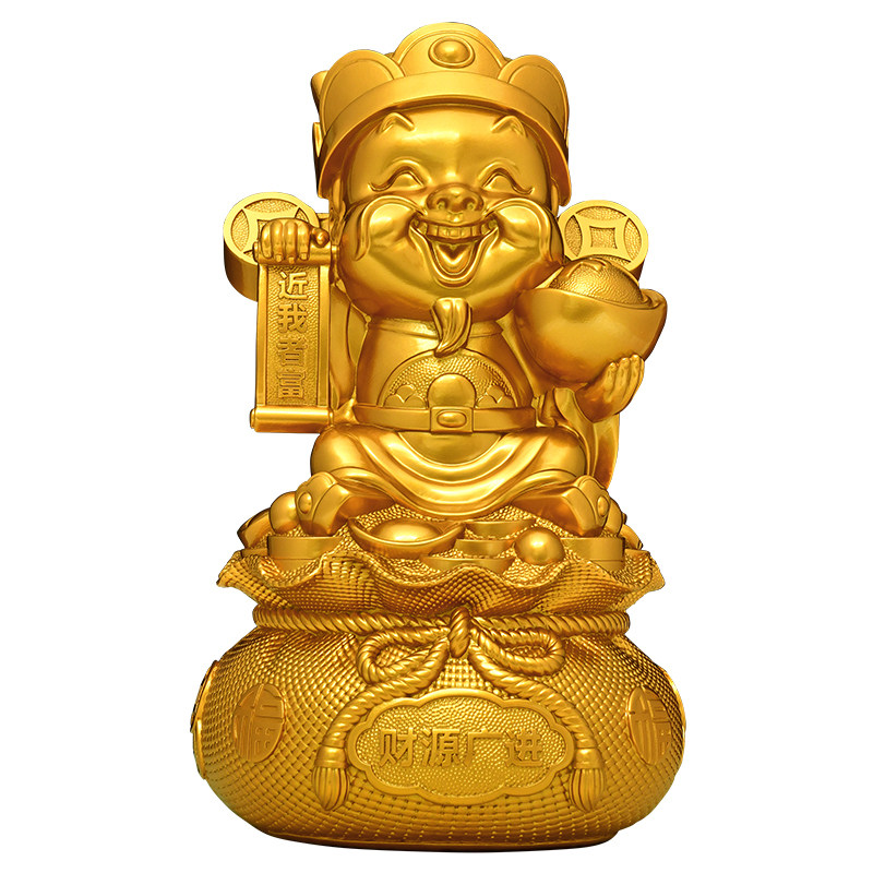 鎏金铜文财神招财存钱罐摆件
