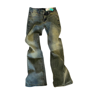 复古微喇牛仔裤女秋冬加绒大码胖mm弹力显瘦梨型身材喇叭马蹄裤子