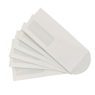 中式开窗信封4*9英寸带透明窗口/白色复古带胶无窗空白无字信封袋