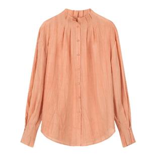 solighter 法式亚麻天丝木耳边立领衬衫女春季新款宽松薄款上衣