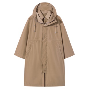PSO Brand男装女装【假两件防泼水】中长款纯色风衣连帽大衣外套