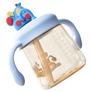 科巢儿童牛奶杯直饮吸管水杯1-2-3岁喝奶瓶PPSU刻度水杯不怕摔