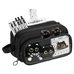 围巾黑猫礼盒套装！笔袋10层高颜值女生2026新款文具盒男女孩款小学生初中铅笔盒网红大容量暗藏玄机痛包文具