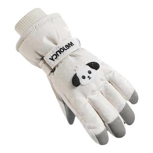 冬季滑雪手套女加厚绒绒防水抗寒触屏户外骑车保暖卡通可爱棉手套