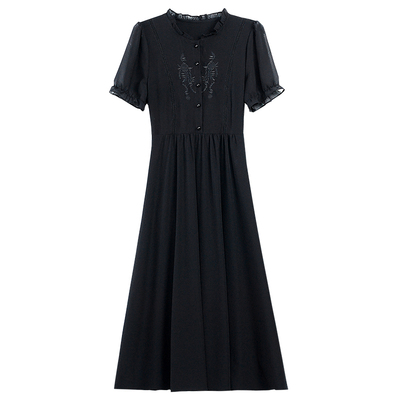 真丝香云纱妈妈显瘦纯色连衣裙女