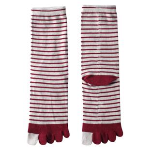 内田秋季新品中长筒堆堆五指袜ins潮纯棉日系条纹分趾高帮女袜子