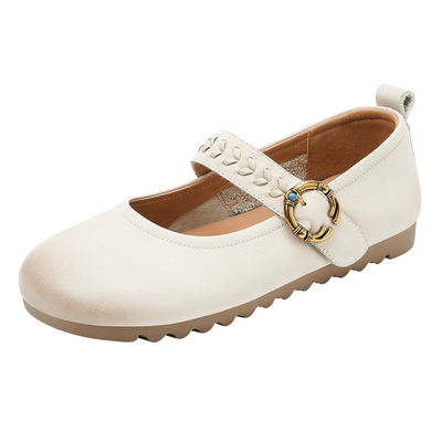 哈森圆头一字带魔术贴勃肯玛丽珍鞋女牛皮擦色2026新款HWS260146