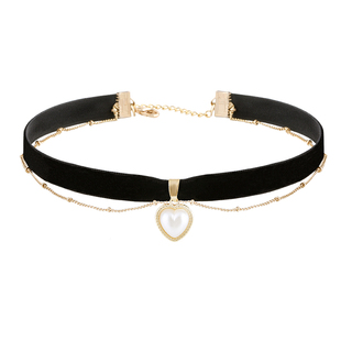 巴洛克复古爱心珍珠黑色丝绒choker锁骨链颈链女chocker项圈饰品