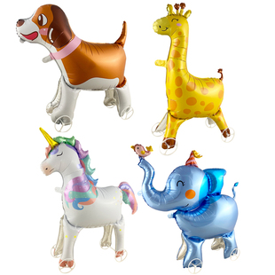 儿童卡通带轮走路动物铝膜气球幼儿园商场活动户外踏青摆摊玩具