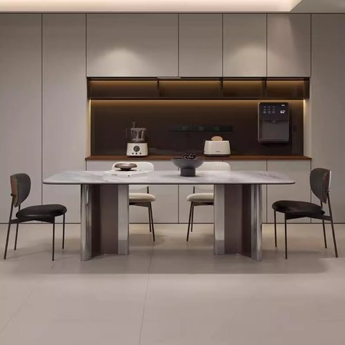 奢石现代极简天然石餐桌小户型别墅客厅大理石岩板高级感餐桌饭桌