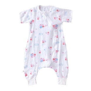 夏男女宝宝2层半袖睡袋儿童纱布分腿护肚防踢被空调房连体睡衣薄