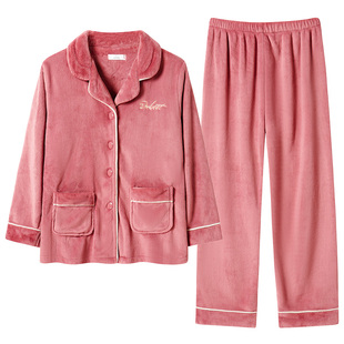 珊瑚绒睡衣秋女款2025新款冬薄款法兰绒舒适中年外穿家居服套装
