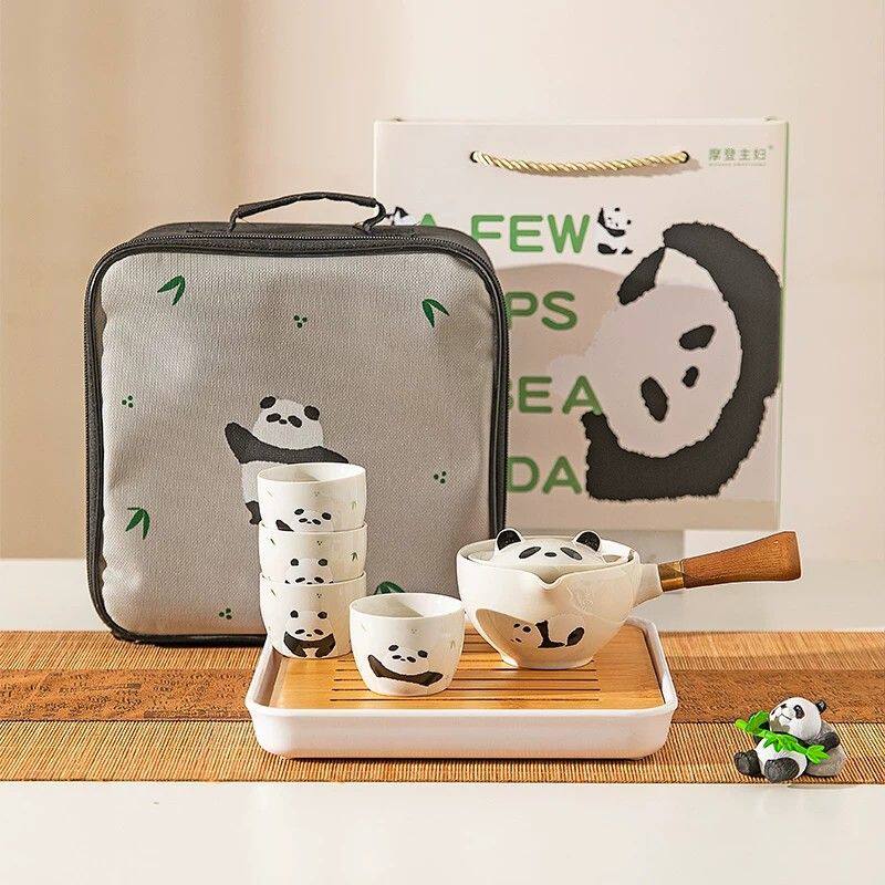 优选高颜值熊猫功夫茶具套装便携一人饮泡茶壶家用陶瓷喝茶杯