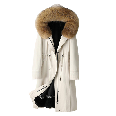 派克服女2025新款冬长款真毛皮草外套獭兔毛皮毛一体可拆卸内胆