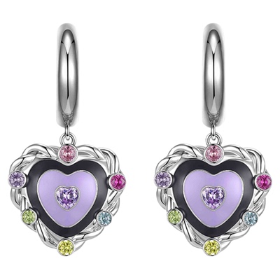 明星彩钻麻花爱心吊坠锁扣耳环