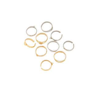 14K包金保色粘珍珠半孔珠托平托戒指diy手工绕线活口戒托空托配件