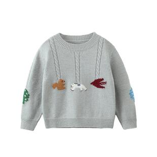 [骏马福裳羊毛]齐齐熊男童毛衣加厚冬款宝宝上衣儿童半高领针织衫