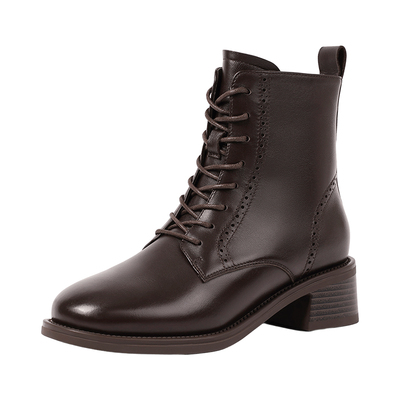 哈森气质马丁靴真皮舒适通勤百搭时装短靴女冬新款HWA250166