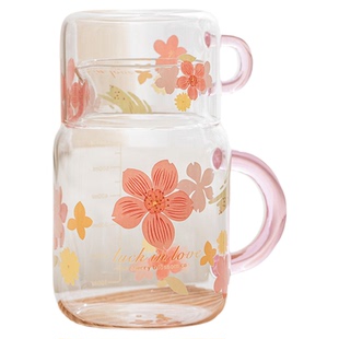 樱花玻璃杯玻璃水壶耐高温大容量花茶带盖杯子家用办公室一人套装