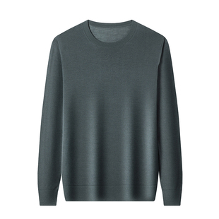 高支100%精纺美丽诺羊毛衫男圆领长袖秋冬软糯轻薄打底针织毛T
