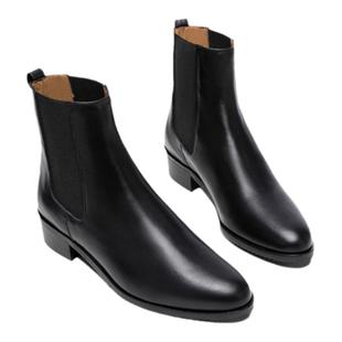 Flattered Lucile女士牛皮复古短靴手工英伦风切尔西靴粗跟烟筒靴