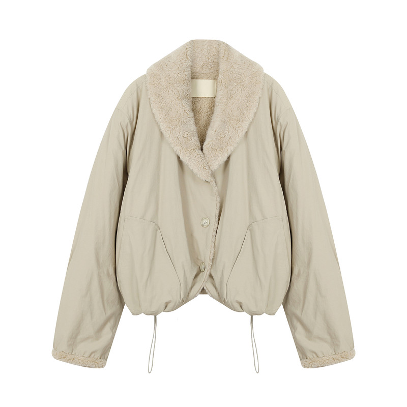 【白鹿同款】PHISM25年秋冬新品翻领毛毛外套保暖女款棉服