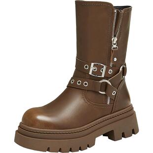 TATA他她复古加绒时装短靴马丁靴机车西部靴女鞋靴春季CDM01DS4