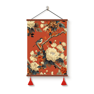 喜上枝头玄关装饰画新中式客厅餐厅背景墙挂画红色喜庆电视墙壁画