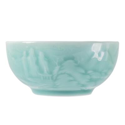 龙泉西冲青瓷高颜值山水浮雕饭碗