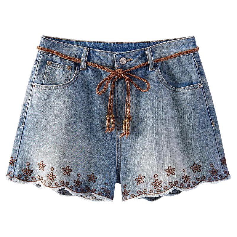 森马波西米亚风绣花宽松牛仔裤女