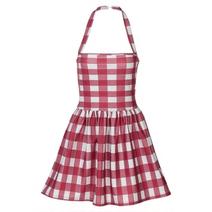 gusty复古港风辣妹显白红格子挂脖吊带裙甜辣chic少女收腰连衣裙