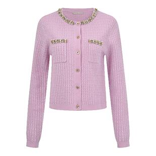 【秀款】RARE威雅女装 2025秋季新款粉紫色长袖羊毛衫女士毛开衫