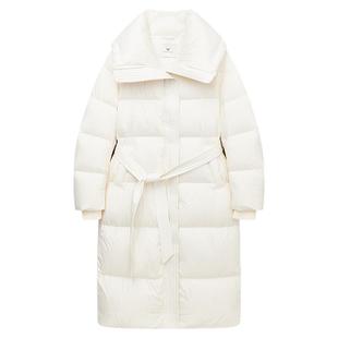 佧茜文大翻领长款羽绒服2025冬季新款气质感泡芙腰间系带外套