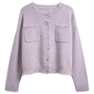 斐雪 花灼烁草蒙茸 缎染彩色纱纯山羊绒手工流苏针织开衫杂色毛衣