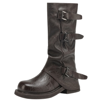 星期六皮带扣骑士靴厚底裤管靴女