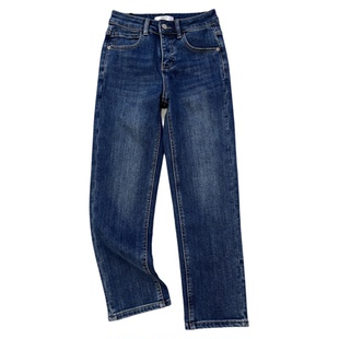 【清仓不退换】小个子加绒复古牛仔裤女九分显瘦深蓝色烟管法棍裤