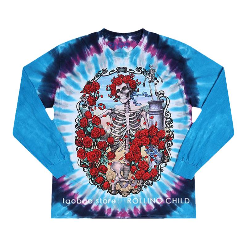 正版Grateful Dead感恩而死乐队vintage摇滚长袖扎染T恤b官方现行