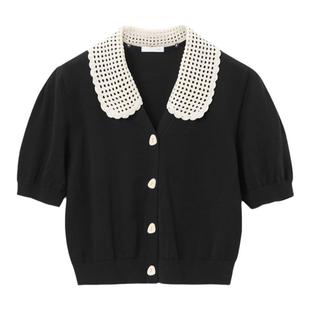 OVV春夏热卖女装泡泡袖可脱卸娃娃领复古感短袖针织休闲外套