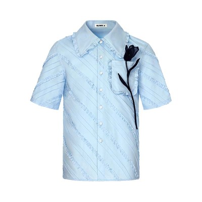 山谷少年法式立体花宽松衬衫