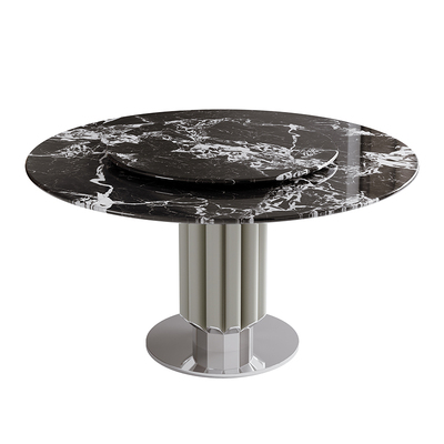 大理石餐桌意式轻奢2025新款高级感黑玫瑰大理石带转盘餐桌椅组合