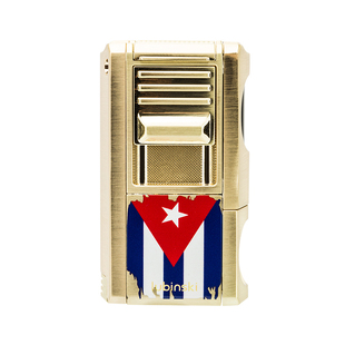 LUBINSKI多功能雪茄打火机锌合金单直冲带V剪开孔器持灰烟托便携