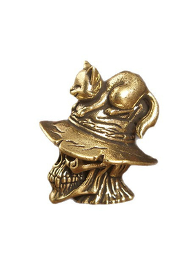 纯黄铜骷髅头猫咪个性创意小摆件