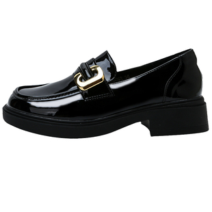 小皮鞋女英伦风2025春秋新款舒适软底单鞋厚底百搭圆头亮皮乐福鞋